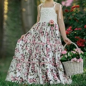 DOLLCAKE white pink floral crochet lace cotton dress 3 3T